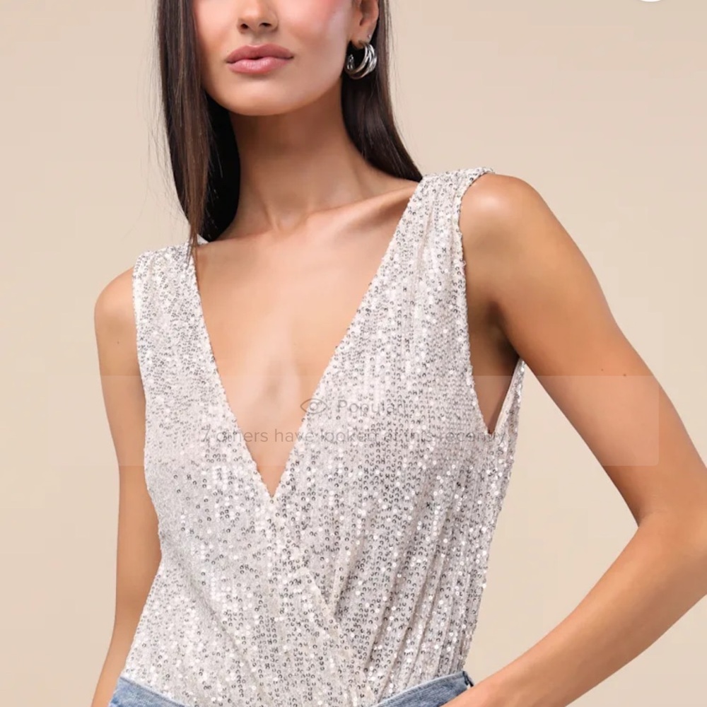 Evening of Wonder Silver Sequin Cowl Back Bodysuit